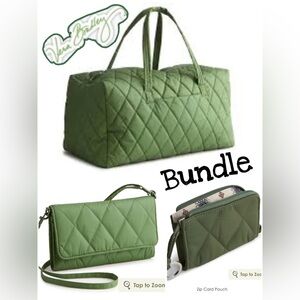 Vera Bradley Quilted Green Travel Bag Set 3 Pieces Olive Green NWT